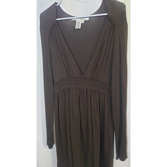 Max Studio Women's Medium Y2K Babydoll V Neck Empire Waist Brown Tunic Dress - Picture 2 of 10